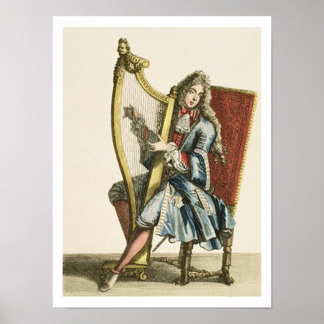 A gentleman playing the harp (engraving) poster (Front)