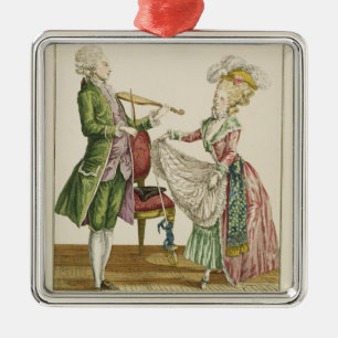 A gentleman playing the violin while a lady dances metal tree decoration