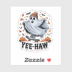 A ghost skateboarding through a flurry of autumn l