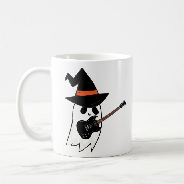 A ghost with a guitar coffee mug (Left)