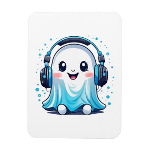 A ghost with headphones on magnet