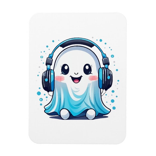 A ghost with headphones on magnet (Vertical)