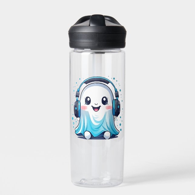 A ghost with headphones on water bottle (Front)