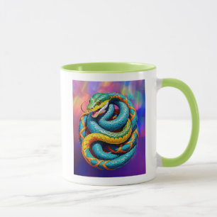 A giant colored snake wrapped in a colorful backgr mug