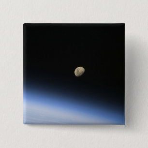 A gibbous moon visible above Earth's atmosphere 2 15 Cm Square Badge