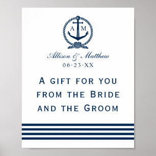 A Gift For You Navy Nautical Wedding Favour Sign