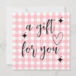 A Gift for You Pink Gingham Card   Cute Cottagecor