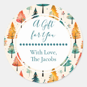 A Gift for You   Watercolor Pine Trees Christmas Classic Round Sticker