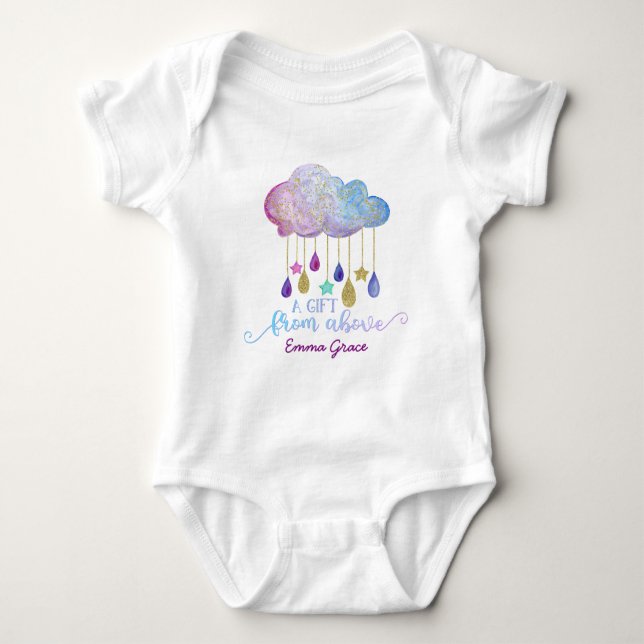 A Gift From Above Rainbow Cloud & Gold Baby Girl Bodysuit (Front)