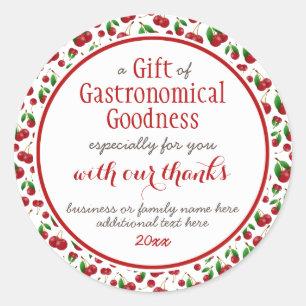 "a Gift of Gastronomical Goodness" red cherries Classic Round Sticker