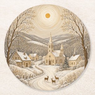 A Gilded Winter Haven Round Paper Coaster