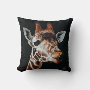 A GIRAFFE AT CALGARY ZOO POKING HIS TONGUE OUT CUSHION