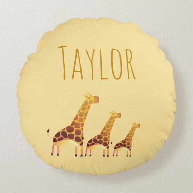 A Giraffe Safari Adventure Round Cushion (Front)