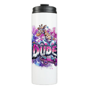 A Giraffe Wearing Pyjamas And Riding A Skateboard  Thermal Tumbler