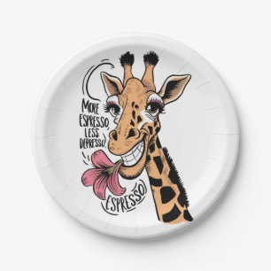 A giraffe with a happy expression paper plate