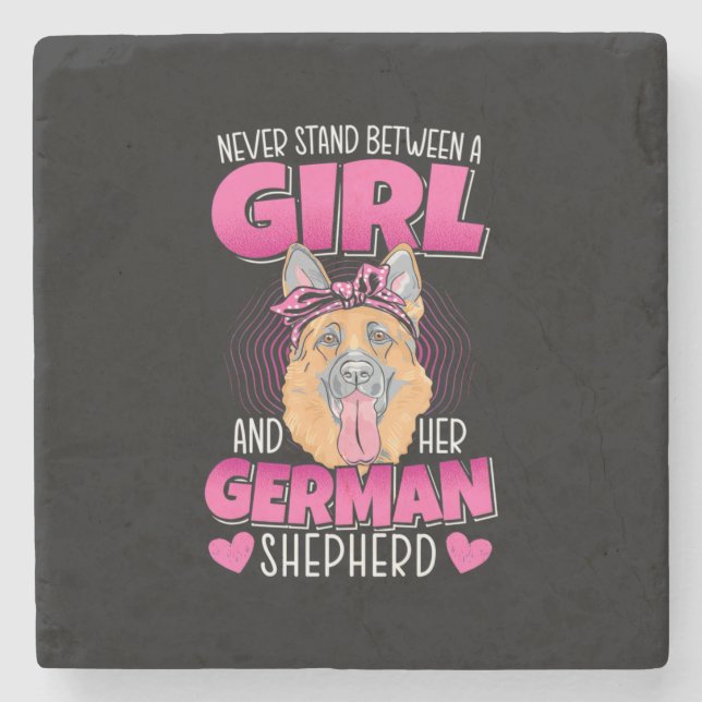A Girl And German Shepherd Stone Coaster (Front)