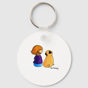 A Girl and Her Pug (blonde) Key Ring