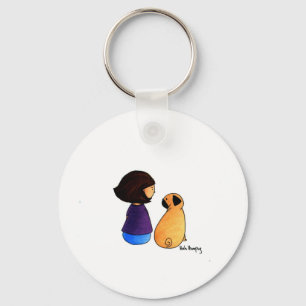 A Girl and Her Pug (brunette) Key Ring