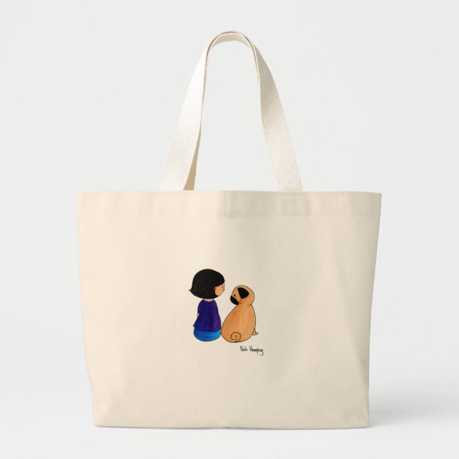 A Girl And Her Pug Large Tote Bag (Front)