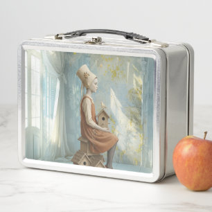 A Girl & Her Birdhouses Surreal Storybook Metal Lunch Box