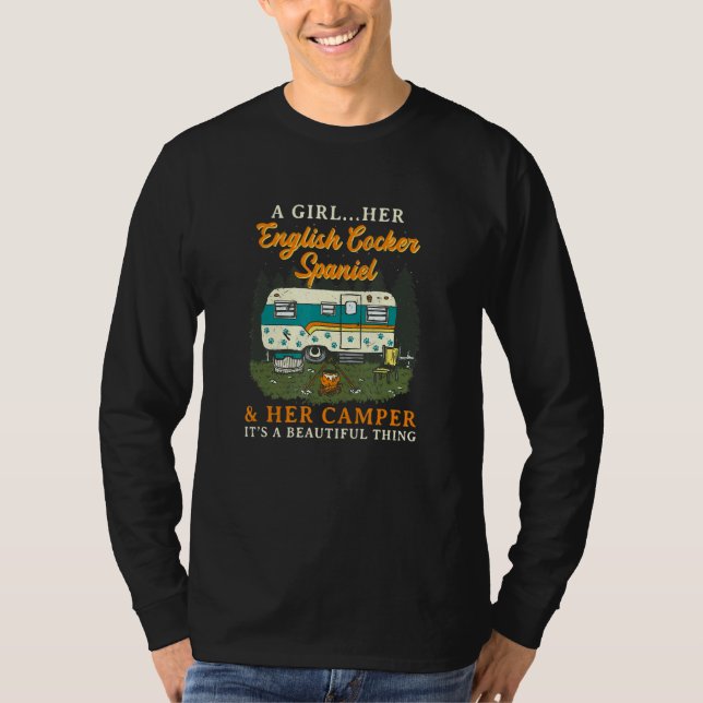 A Girl Her English Cocker Spaniel And Her Camper 1 T-Shirt (Front)
