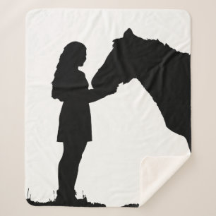A Girl & Her Horse Love Silhouette Art Sherpa Blanket