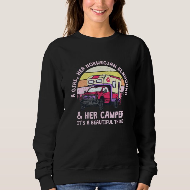 A Girl Her Norwegian Elkhound And Her Camper Norsk Sweatshirt (Front)