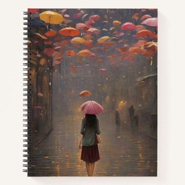 A Girl in a Raining Scene Notebook (Front)