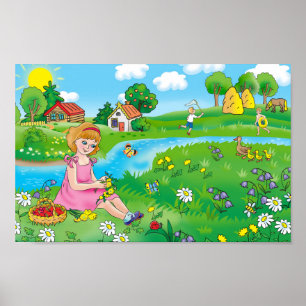 A girl in the meadow, in the summer. poster