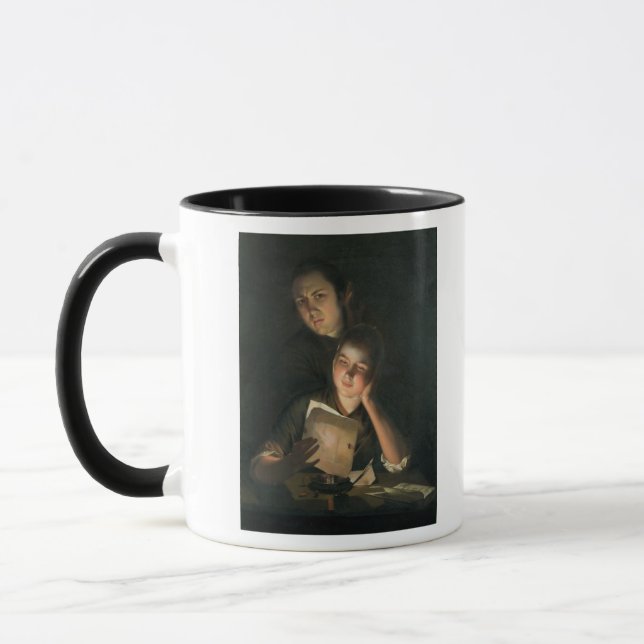 A Girl reading a letter by Candlelight Mug (Left)