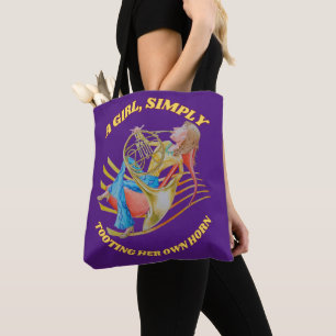 A GIRL, SIMPLY TOOTING HER OWN HORN TOTE BAG