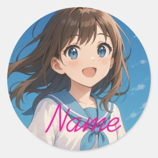 A Girl under the Summer Sky Classic Round Sticker