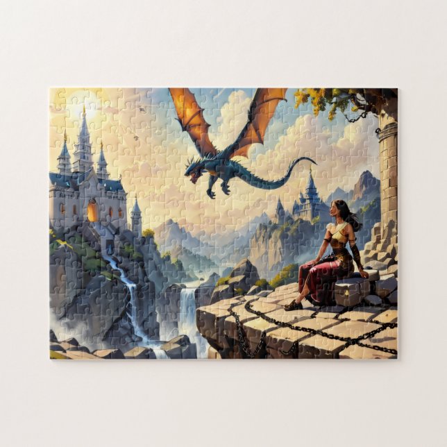 A Girl watching a Dragon fly by. Jigsaw Puzzle (Horizontal)