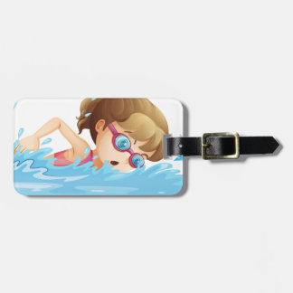 A girl wearing a pink swimwear swimming luggage tag