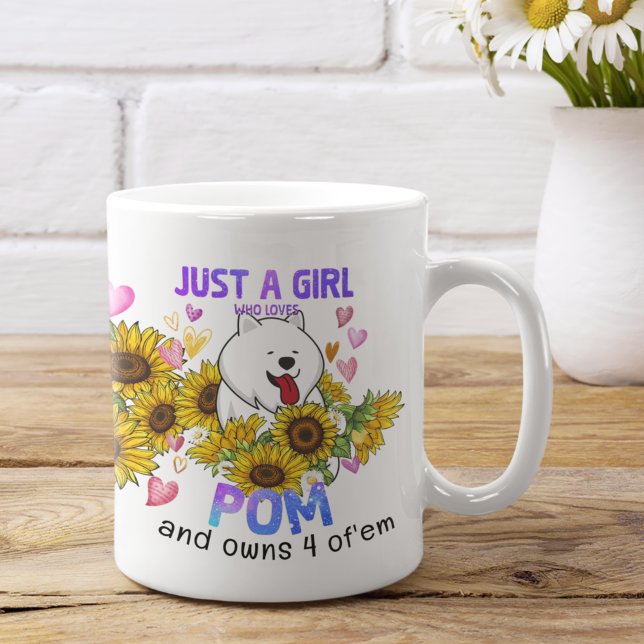 A Girl Who Love Pomeranian Sunflower Floral Dog Coffee Mug (Creator Uploaded)