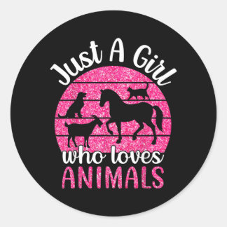 A Girl Who Loves Animals Cute Animal Lover Women Classic Round Sticker
