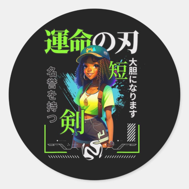 A Girl Who Loves Anime Black Girl Game Lovers Classic Round Sticker (Front)