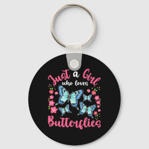 A Girl Who Loves Butterflies And Flowers Key Ring