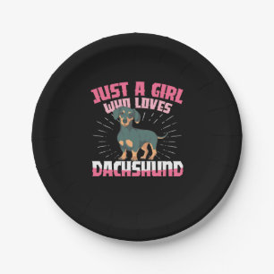 A Girl Who Loves Dachshund Paper Plate