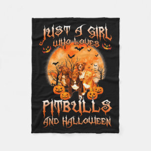 A Girl Who Loves Pitbulls And Halloween Dog Lover Fleece Blanket