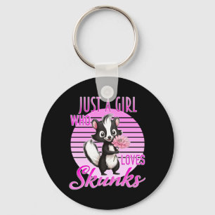 A Girl Who Loves Skunks Cute Pink Flower Animal Key Ring