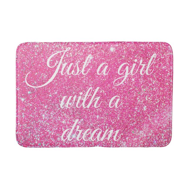 A GIRL WITH A DREAM Sparkle Hot Pink Glitter Bath Mat (Front)