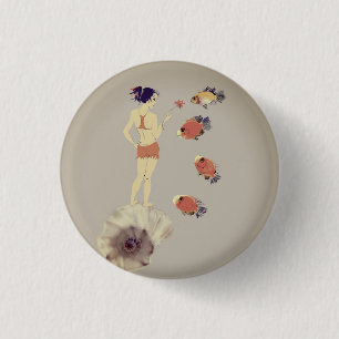 A girl with a flower 3 cm round badge