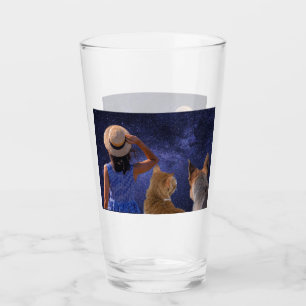 A girl with cat and dog looking at space lumbar pi glass