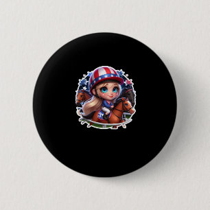 A Girl With Horse Racing Sport. Sticker 6 Cm Round Badge