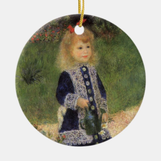 A Girl with Watering Can by Pierre Renoir Ceramic Tree Decoration (Front)