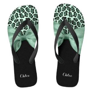A girly moss green jaguar animal print poster with jandals