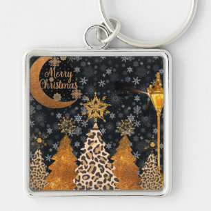 A Glamourous Wild Leopard Christmas Key Ring