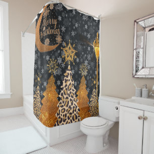 A Glamourous Wild Leopard Christmas Shower Curtain