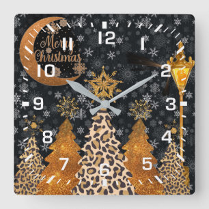 A Glamourous Wild Leopard Christmas Square Wall Clock